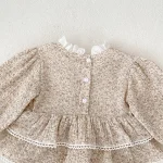 [66-90cm] 小花柄 リネン ロンパース - Image 5