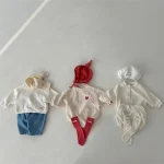 [66-90cm] ハート刺しゅう ロンパース