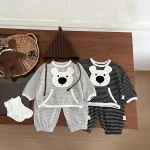 [73-110cm] 熊柄 ボーダー セットアップ