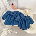 [66-120cm]ロンパースorワンピース フリル襟 デニム 姉妹服 - Image 11