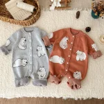 [66-100cm]熊柄ニットオールインワン - Image 9