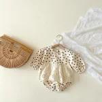 [66-100cm] ワンピース風 ドット ロンパース - Image 4