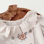 [66-90cm]ロンパース 韓国風 フリル襟 花刺繡 おしゃれ ベビー服 - Image 3