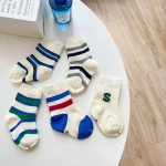 [GOODS] 韓国風 英字ボーダー ソックス 5点セット - Image 4