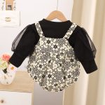 [66-90cm]サロペット&Tシャツ フラワー おしゃれ 可愛い セットアップ - Image 7