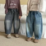 [80-150cm] バックポケットロゴ デニム パンツ