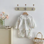 [80-130cm]セットアップ 丸襟 小花柄 おしゃれ - Image 4