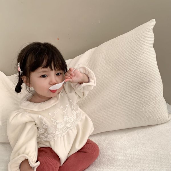 [66-90cm]レース 花刺繡 ロンパース