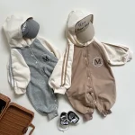 [66-90cm] 英字プリントフーディ オールインワン - Image 3