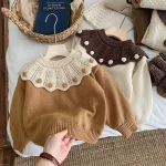 [90-130cm] フリルビッグ襟 ニット トップス - Image 5