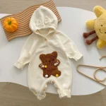 [66-90cm] フーディ熊柄 オールインワン - Image 6