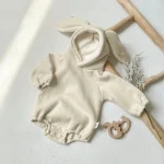 [66-90cm] ウサギ耳 フード付き ボア ロンパース - Image 6