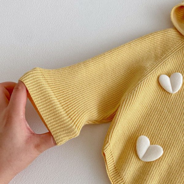 [73-110cm]セットアップ ハート付き キイロ フード付き 可愛い