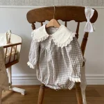 [66-90cm]ロンパース 丸襟 チェック柄 可愛い ベビー服 - Image 6