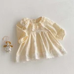 [66-90cm]ワンピース フリル襟 リネン シンプル 可愛い 女の子 - Image 2