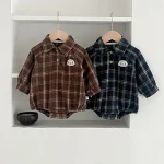 [66-100cm] チェック 犬柄 ロンパース - Image 10