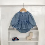 [66-90cm] フリルデニム ロンパース - Image 5
