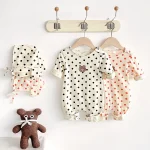 [66-90cm] ボンネット付きドット オールインワン - Image 2