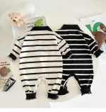 [66-90cm] 熊柄 ボーダー オールインワン - Image 4