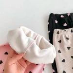 [80-130cm] ハート柄 ボア付き レギンス - Image 5