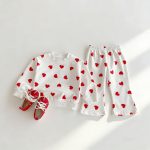 [80-130cm]セットアップ 女の子 ハート柄 トレーナー+パンツ - Image 9