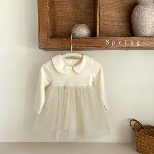 [73-100cm]ロンパース 丸襟 チュール リボン おしゃれ