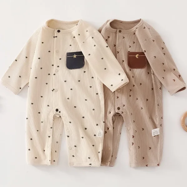 [59-90cm]オールインワン 星or月柄 肌に優しい ベビー服