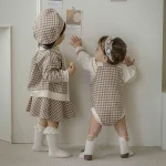 [73-100cm]チェック柄帽子+ トップス + スカート セットアップ /帽子単品 - Image 2