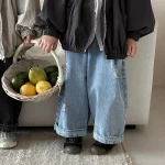 [80-140cm] デニム カジュアル ロング パンツ - Image 5