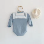 [66-90cm]セーラー風 ニット ロンパース - Image 3