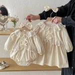 [66-140cm]ロンパース or ワンピース レース襟 リボン おしゃれ - Image 2