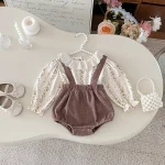 [66-100cm] 丸襟 小花柄 トップス & サロペット ロンパース - Image 12