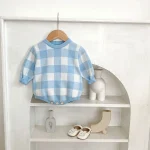 [66-90cm]ロンパース チェック柄 ニット 可愛い ベビー服 - Image 12