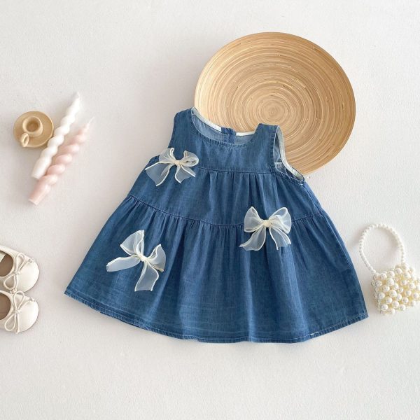 [73-120cm]デニムワンピース 蝶結び付き おしゃれ 可愛い