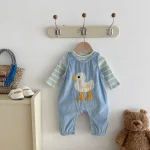 [66-100cm] カモデザイン サロペット & ボーダー シャツ 2点セット - Image 7