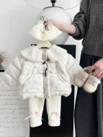 [66-100cm] ボア襟 花柄 アウター - Image 4