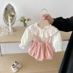 [66-100cm] 丸襟 小花柄 トップス & サロペット ロンパース - Image 6