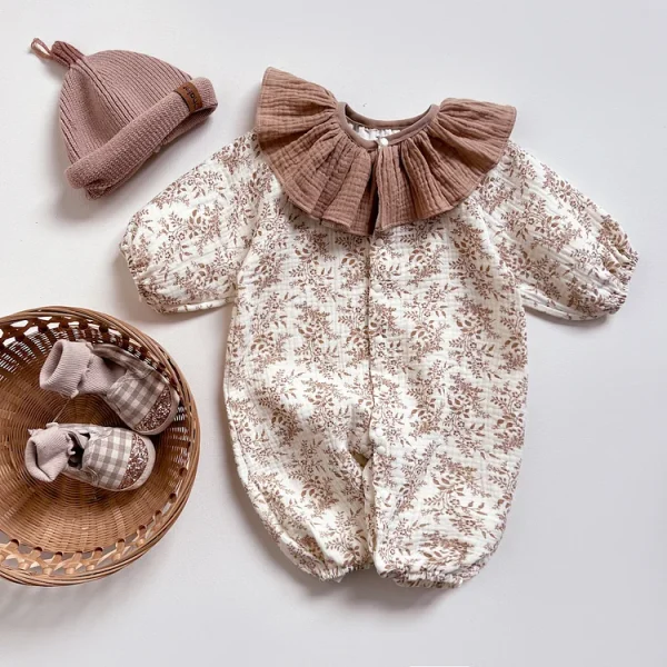 [66-90cm] フリル襟リネン オールインワン