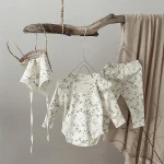 [66-90cm]花柄 帽子付き ロンパース  + ボトムス - Image 10