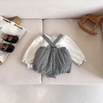 [66-100cm] チェック柄 ロンパース - Image 8