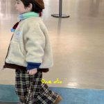 [80-140cm]もこもこ チェック柄 あったか アウター/パンツ - Image 3