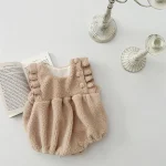 [66-90cm] 肩フリル ボア ロンパース - Image 2