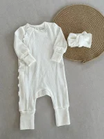 [59-90cm] ヘアバンド付き 無地 ロンパース - Image 12