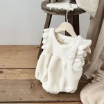 [66-90cm] 肩フリル ボア ロンパース - Image 4