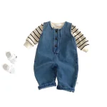 [66-90cm]デニム オールインワン OR ボーダー トップス - Image 6