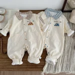 [66-90cm] チェック襟 車プリント オールインワン - Image 11