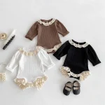 [66-90cm] レース襟リブ ロンパース