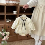 [66-90cm]ロンパース リボン レース襟 定番 肌触り良い ベビー服 - Image 6