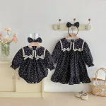 [66-140cm] リボン 小花柄 ロンパース or ワンピース - Image 4