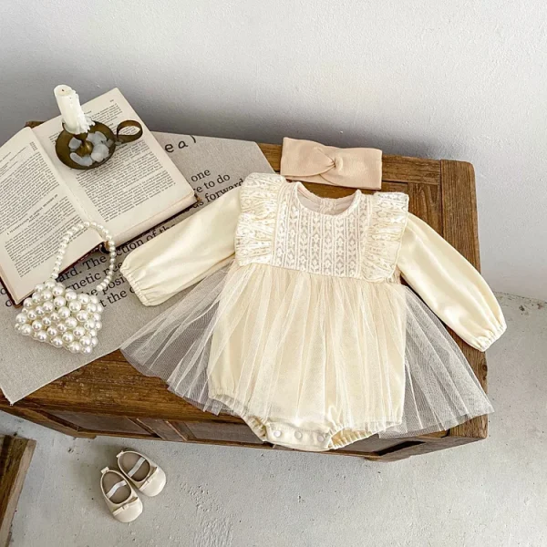 [66-90cm] レース襟 ワンピース風 ロンパース